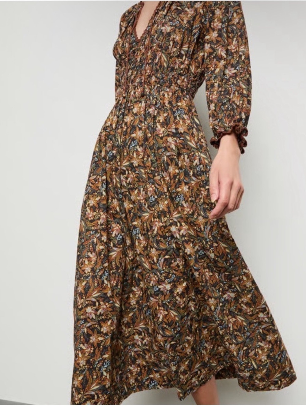 Doen Delfina Noir Narcissus Floral Printed Cotton Long Maxi Dress Women’s Size M